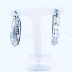 Estate Vintage Sterling Silver Diamond-Cut Hoop Earrings 4.37g Textured Design
